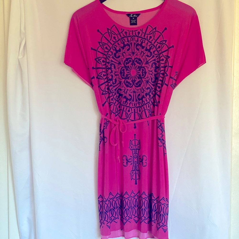 Vibrant Pink and navy blue 5th&Love dress.